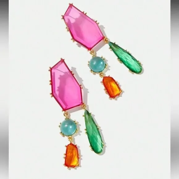 Colorful Geometric Drop Earrings A1327 - Picture 1 of 6